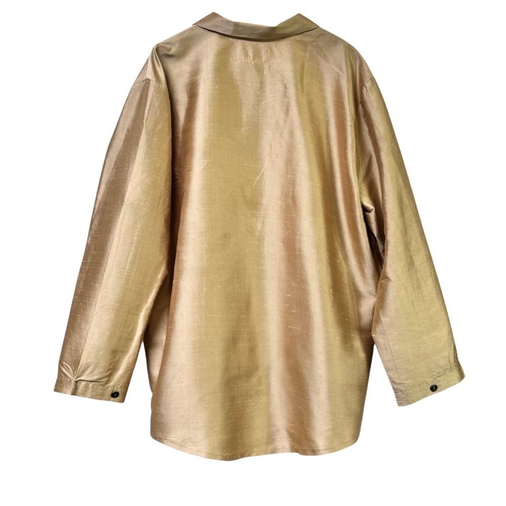 FLAX Gold Raw Silk Shirt with buttoned collar - Picture 3 of 13